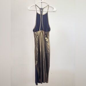 FREE PEOPLE INTIMATELY METALLIC GOLD PURPLE UNDERLAY FLOWY MAXI DRESS SZ SMALL